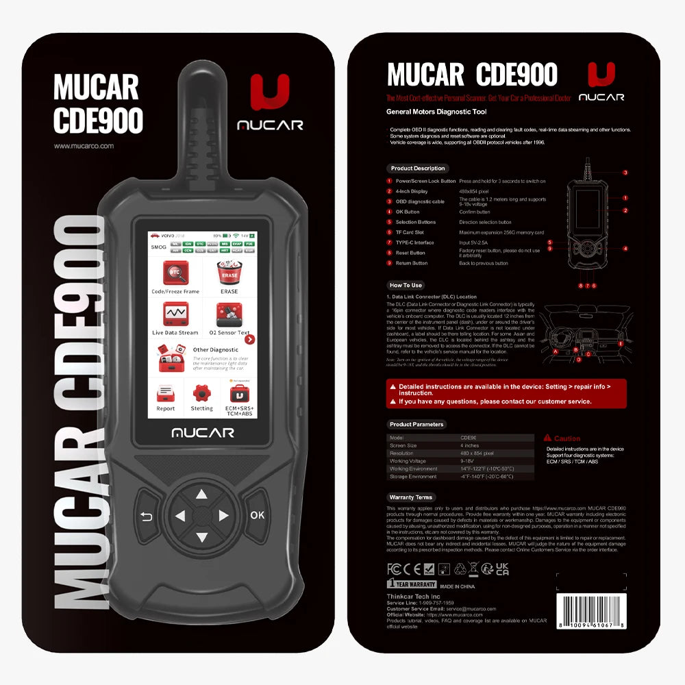 MUCAR CDE900 OBD2 Scanner - Professional Car Diagnostic Tool with Lifetime Updates