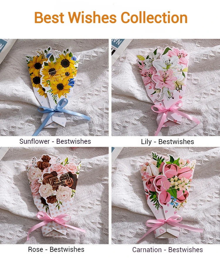 Floral Thank You Cards - Beautiful Carnation Greeting Cards Set (10 Pack)