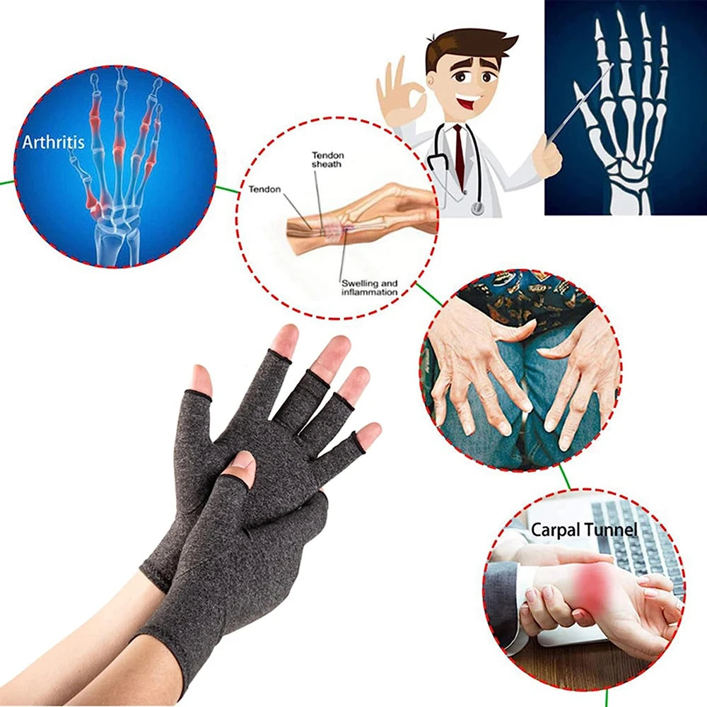 GOMOREON 1Pair Arthritis Gloves Women Men, Carpal Tunnel, Rheumatiod, Tendonitis, Fingerless Hand Thumb Compression Gloves