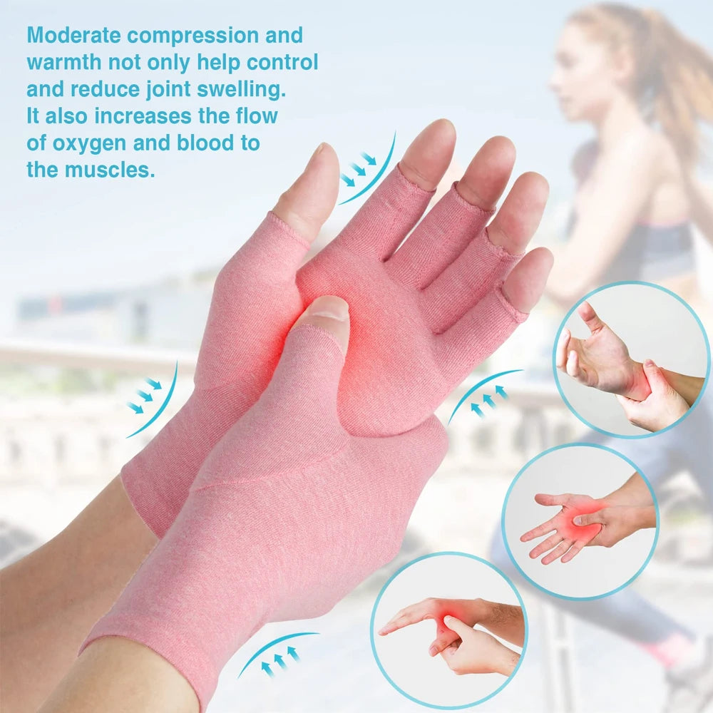 GOMOREON 1Pair Arthritis Gloves Women Men, Carpal Tunnel, Rheumatiod, Tendonitis, Fingerless Hand Thumb Compression Gloves