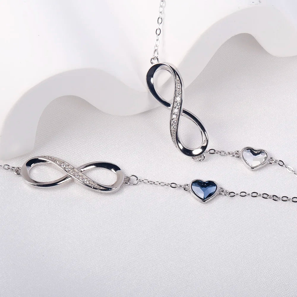 925 Sterling Silver Infinity Heart Bracelet - Adjustable Women's Jewelry Gift