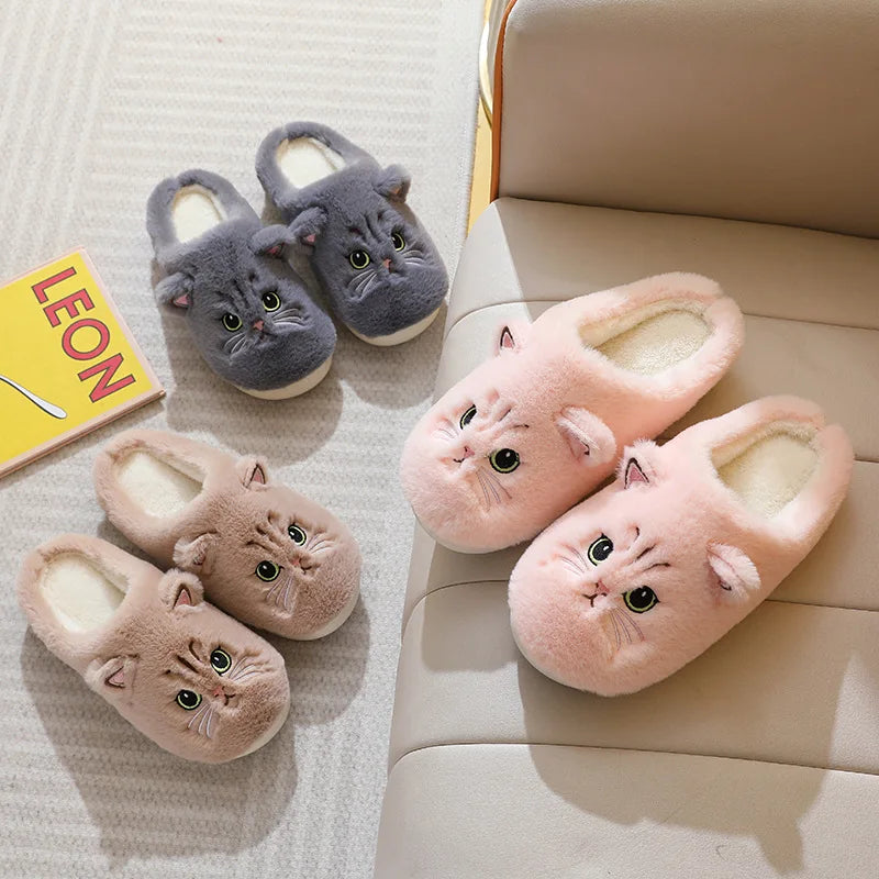 Fuzzy Cat Slippers - Warm Plush Indoor House Shoes