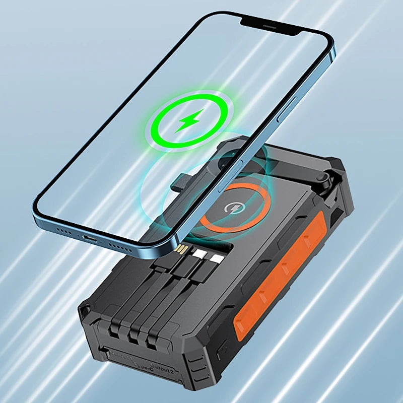 Portable Hand Crank Solar Power Bank With Light 20000mAh Large Capacity Fast Charging Mobile Power Supply Charger Station