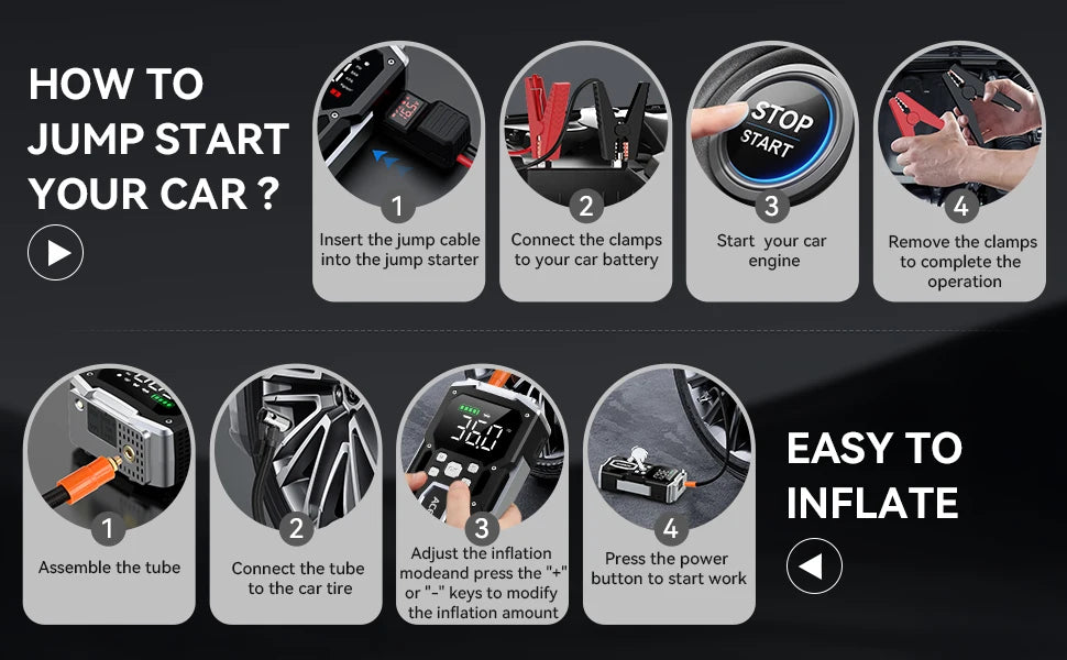 26800mAh Portable Car Jump Starter - Emergency Battery Booster & Power Bank for 12V Vehicles