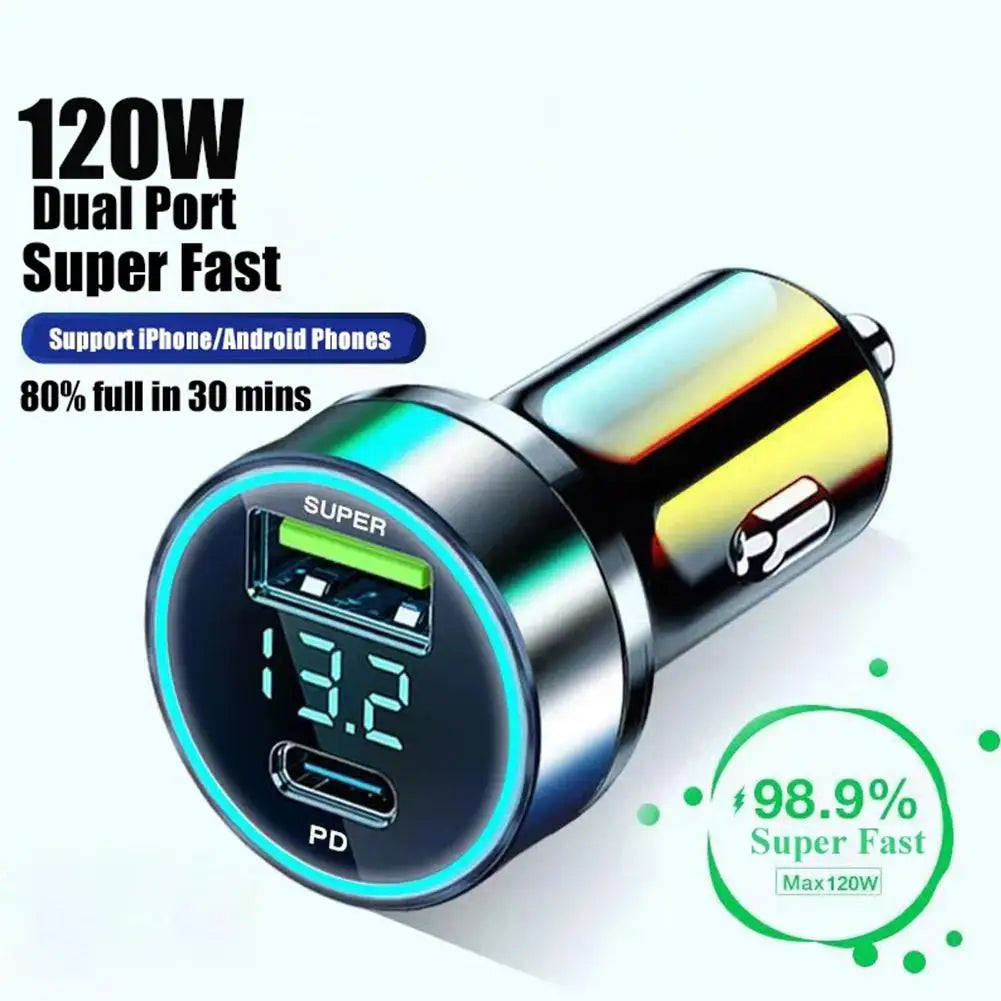 Car Charger PD 20W Super Fast Charge Adapter Type C USB 120W Portable For IPhone 14 Pro Max 13 12 11 IPad Airpods OnePlus