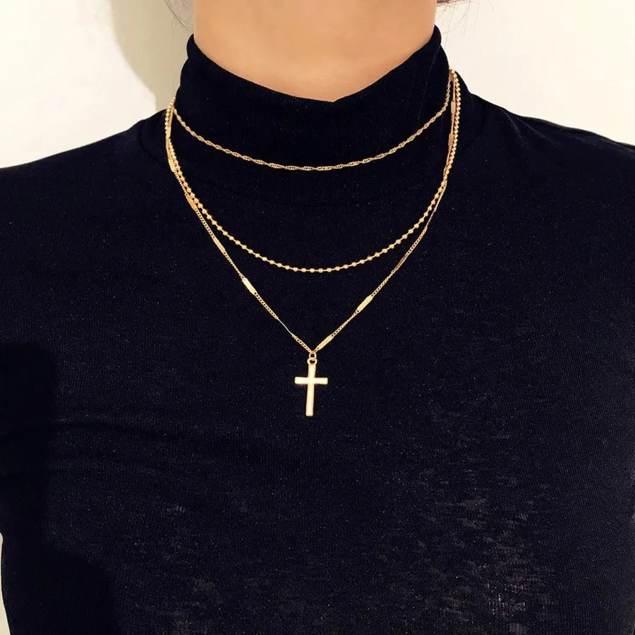 Layered Gold Choker Necklace - 14K Gold Plated Multi-Strand Y Pendant Necklace
