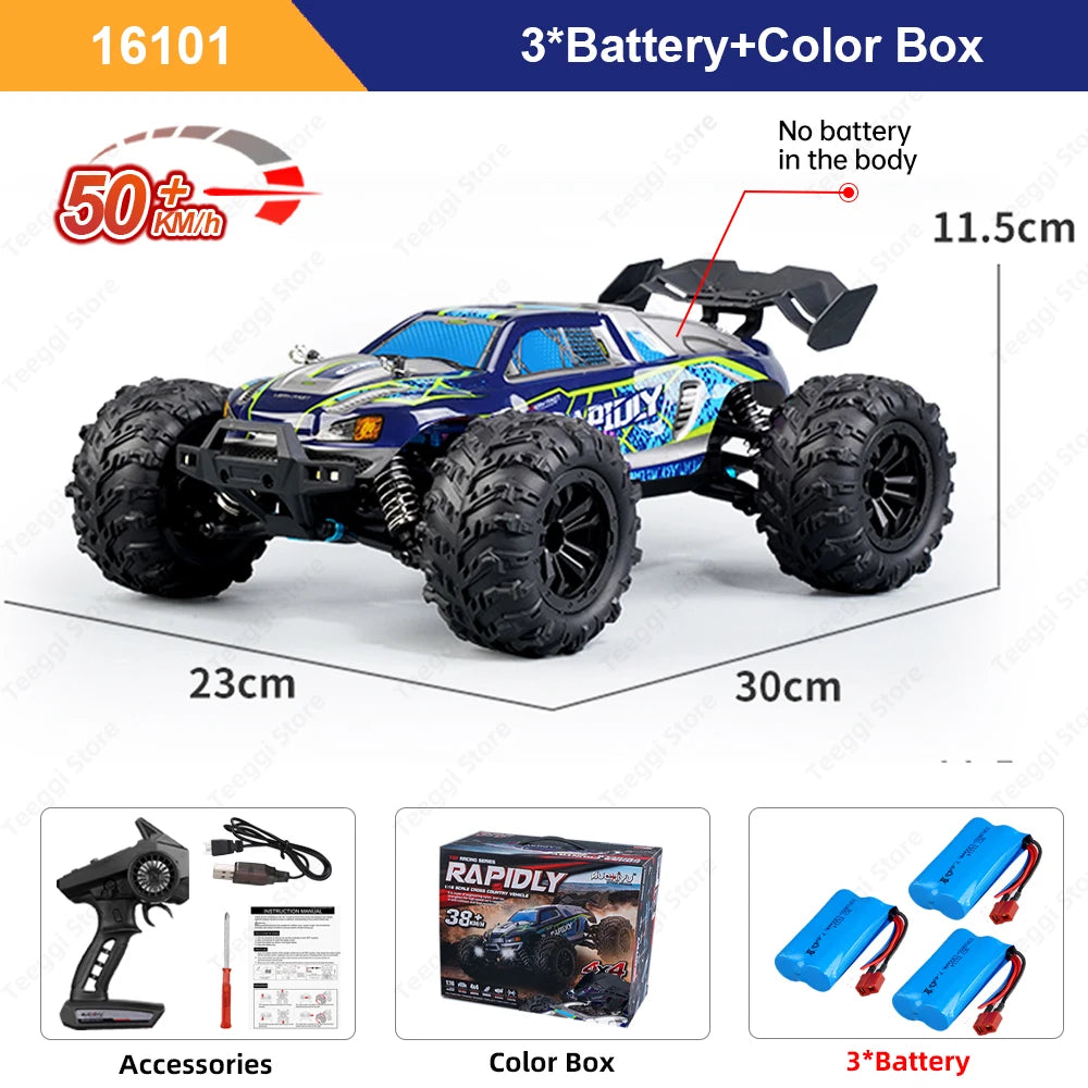 Teeggi 1:16 High-Speed RC Car - 70km/h 4WD Off-Road Drift Truck with LED Lights