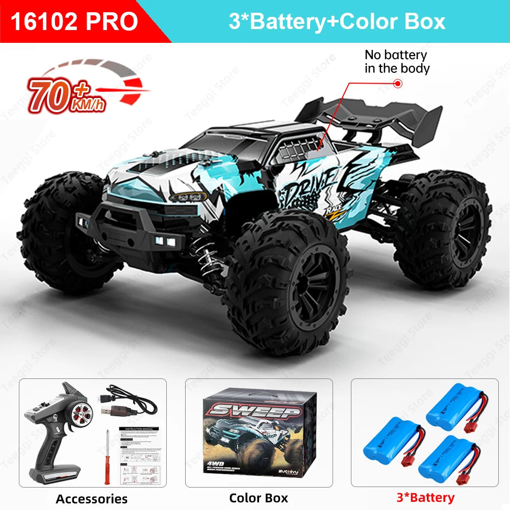 Teeggi 1:16 High-Speed RC Car - 70km/h 4WD Off-Road Drift Truck with LED Lights