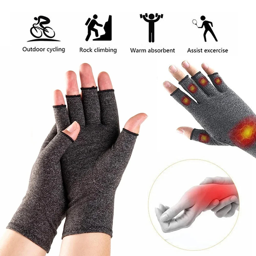 GOMOREON 1Pair Arthritis Gloves Women Men, Carpal Tunnel, Rheumatiod, Tendonitis, Fingerless Hand Thumb Compression Gloves