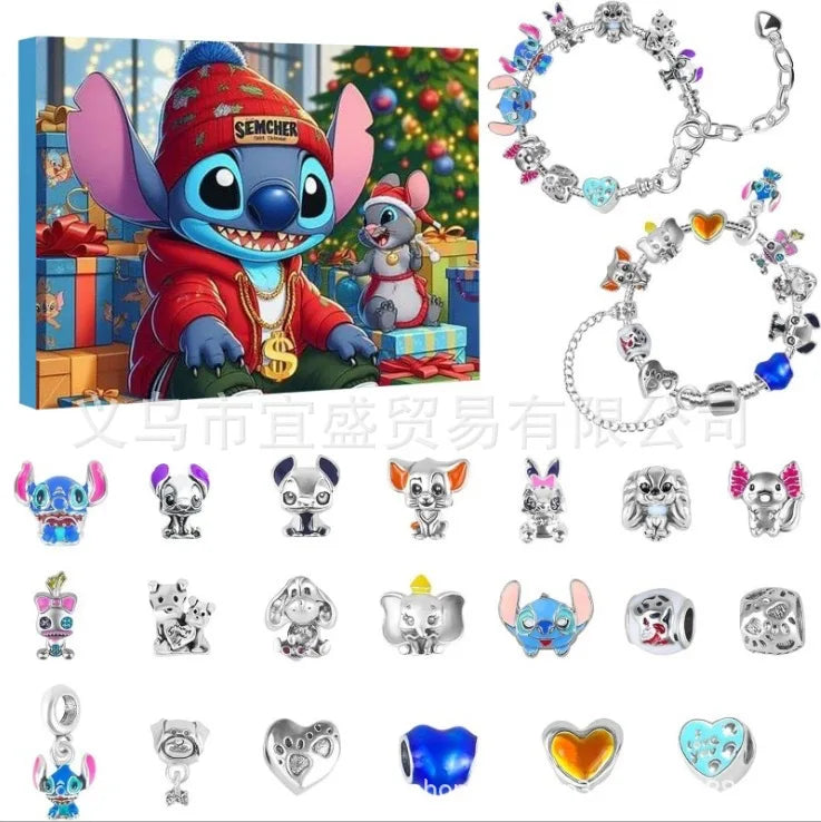 Disney Stitch Mickey Mouse Christmas Advent Calendar Bracelets 24 Days Countdown Calendar Diy Jewelry Making Cute Christmas Gift