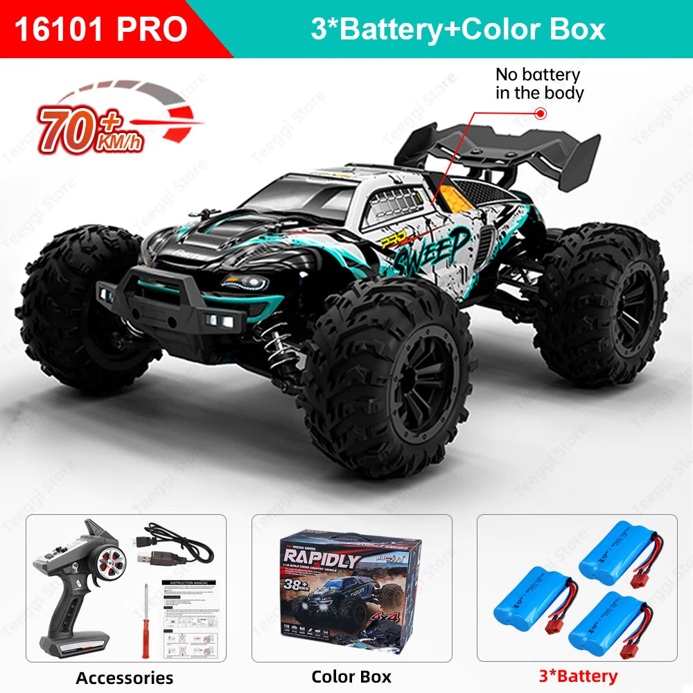 Teeggi 1:16 High-Speed RC Car - 70km/h 4WD Off-Road Drift Truck with LED Lights