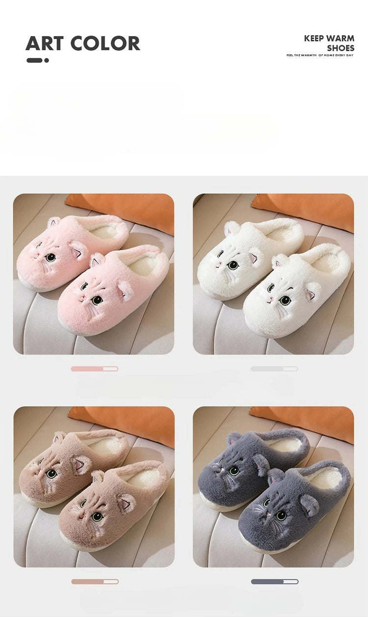 Fuzzy Cat Slippers - Warm Plush Indoor House Shoes