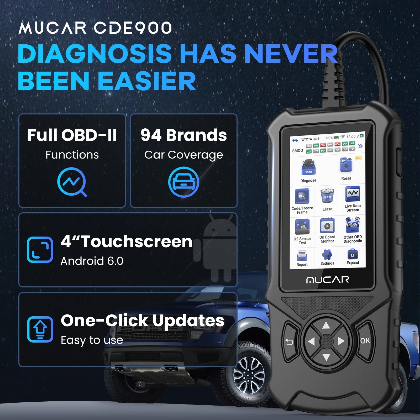 MUCAR CDE900 OBD2 Scanner - Professional Car Diagnostic Tool with Lifetime Updates