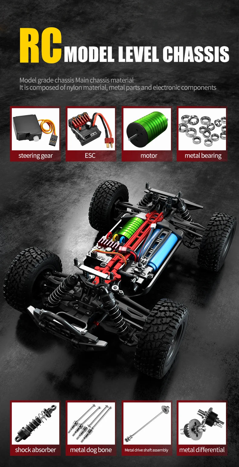 Teeggi 1:16 High-Speed RC Car - 70km/h 4WD Off-Road Drift Truck with LED Lights