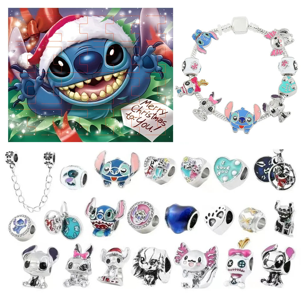 Disney Stitch Mickey Mouse Christmas Advent Calendar Bracelets 24 Days Countdown Calendar Diy Jewelry Making Cute Christmas Gift