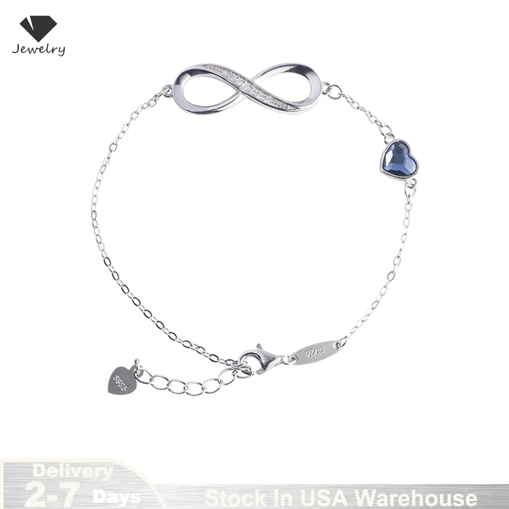 925 Sterling Silver Infinity Heart Bracelet - Adjustable Women's Jewelry Gift