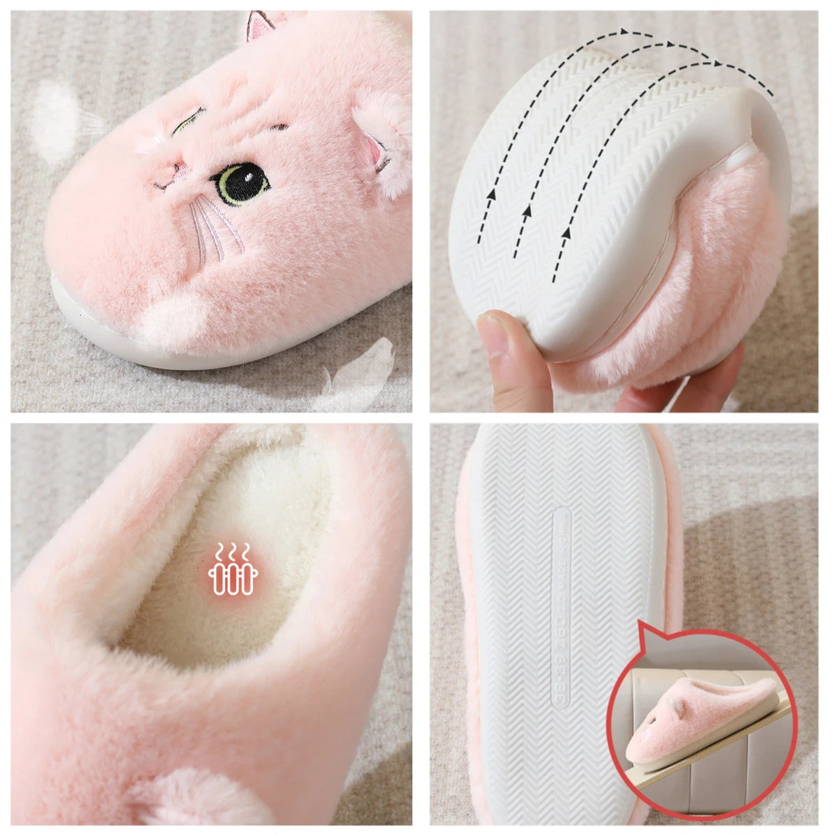 Fuzzy Cat Slippers - Warm Plush Indoor House Shoes
