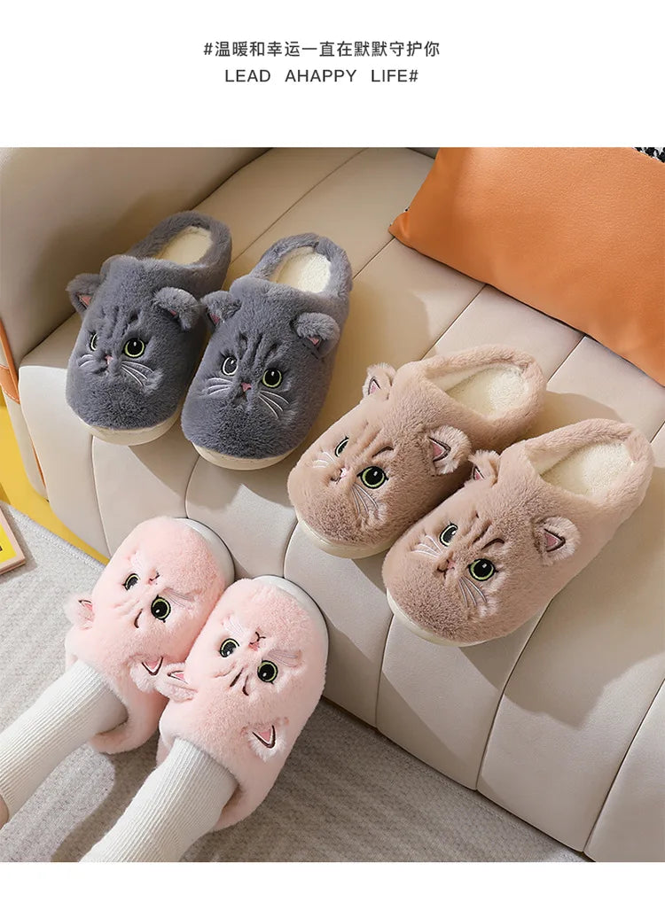 Fuzzy Cat Slippers - Warm Plush Indoor House Shoes