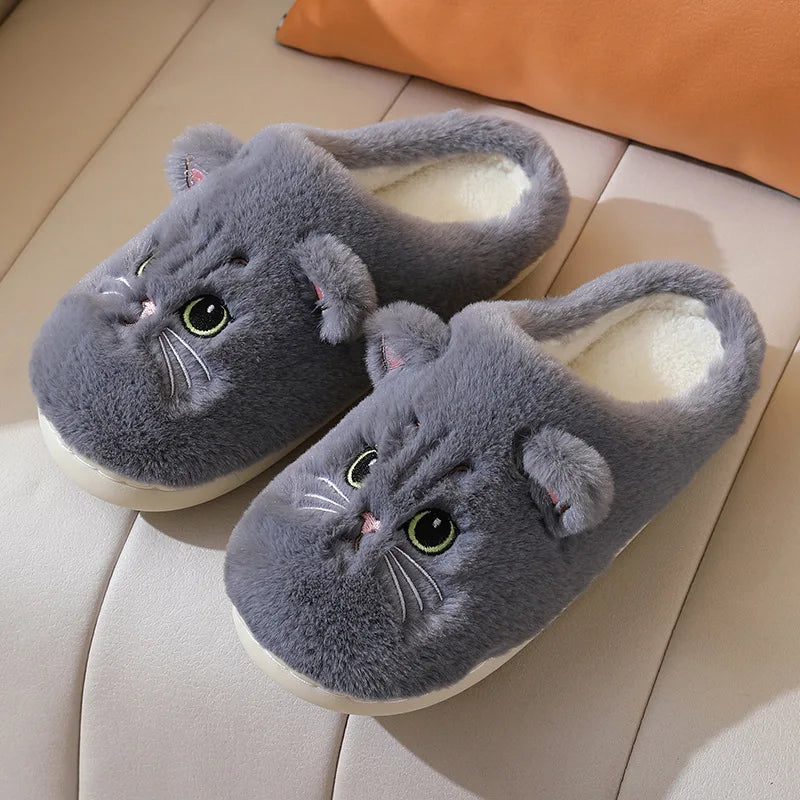 Fuzzy Cat Slippers - Warm Plush Indoor House Shoes