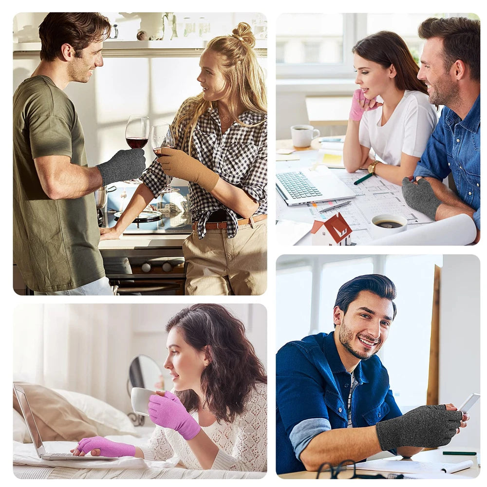 GOMOREON 1Pair Arthritis Gloves Women Men, Carpal Tunnel, Rheumatiod, Tendonitis, Fingerless Hand Thumb Compression Gloves