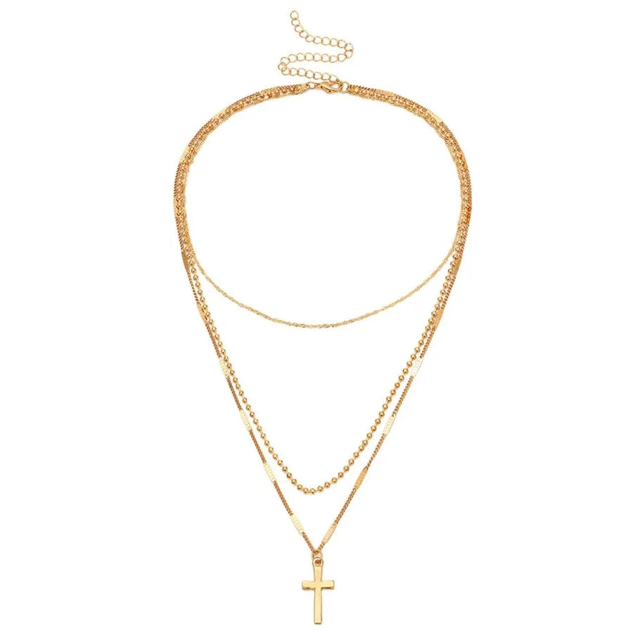 Layered Gold Choker Necklace - 14K Gold Plated Multi-Strand Y Pendant Necklace