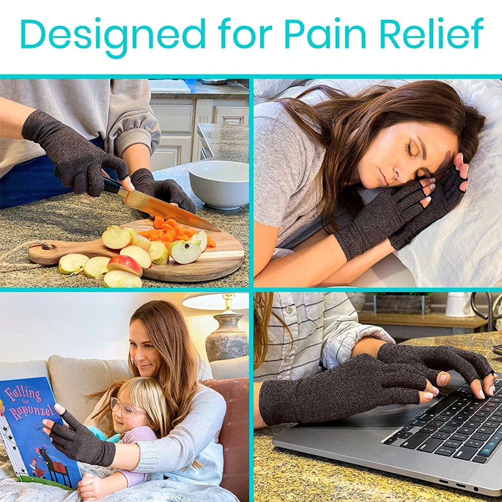 GOMOREON 1Pair Arthritis Gloves Women Men, Carpal Tunnel, Rheumatiod, Tendonitis, Fingerless Hand Thumb Compression Gloves