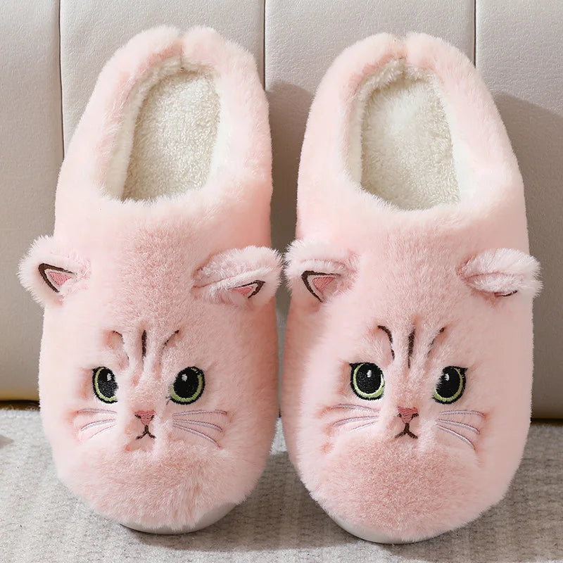 Fuzzy Cat Slippers - Warm Plush Indoor House Shoes