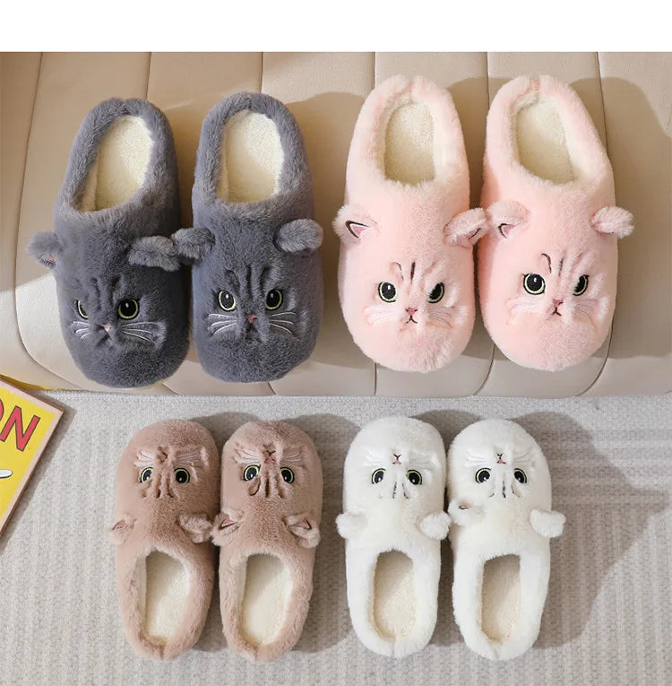 Fuzzy Cat Slippers - Warm Plush Indoor House Shoes