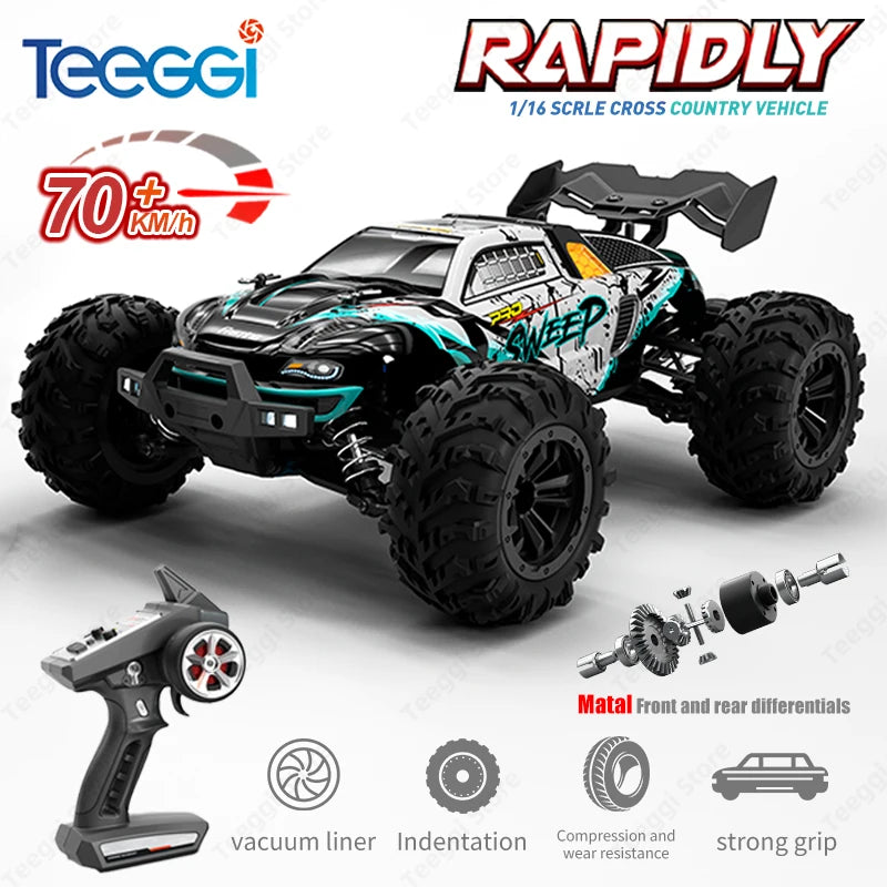 Teeggi 1:16 High-Speed RC Car - 70km/h 4WD Off-Road Drift Truck with LED Lights