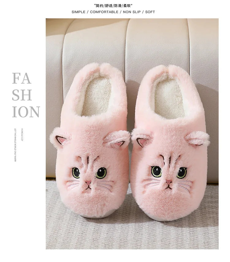 Fuzzy Cat Slippers - Warm Plush Indoor House Shoes