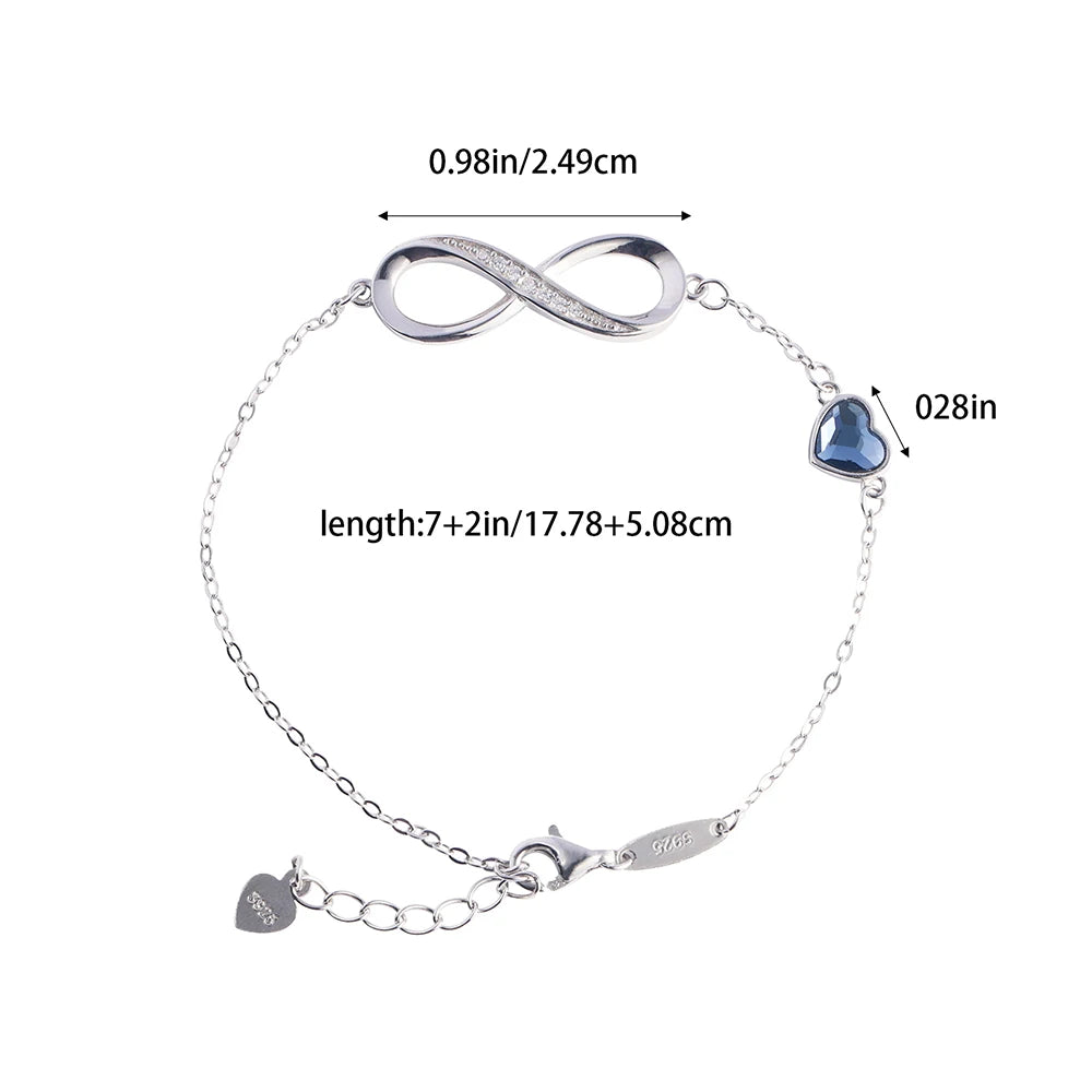 925 Sterling Silver Infinity Heart Bracelet - Adjustable Women's Jewelry Gift