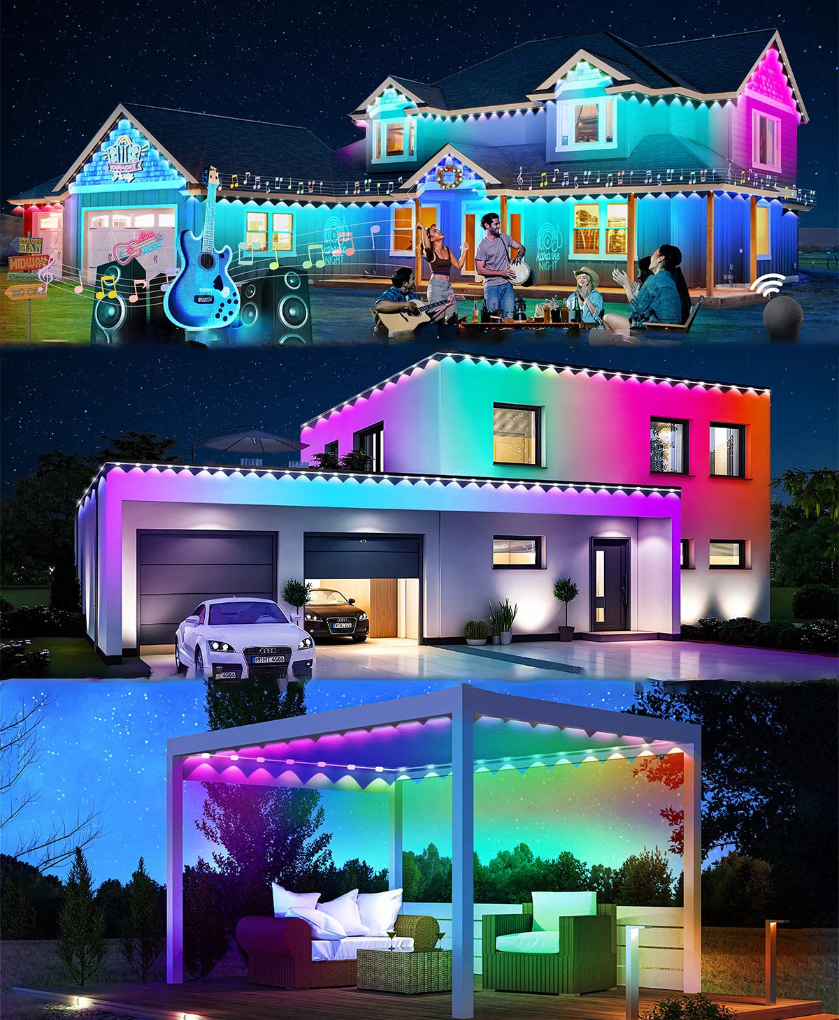 LED Permanent Outdoor Lights IP65 Waterproof RGBIC Eave Lights With Remote for Christmas New Year Roof DIY Holiday String Light