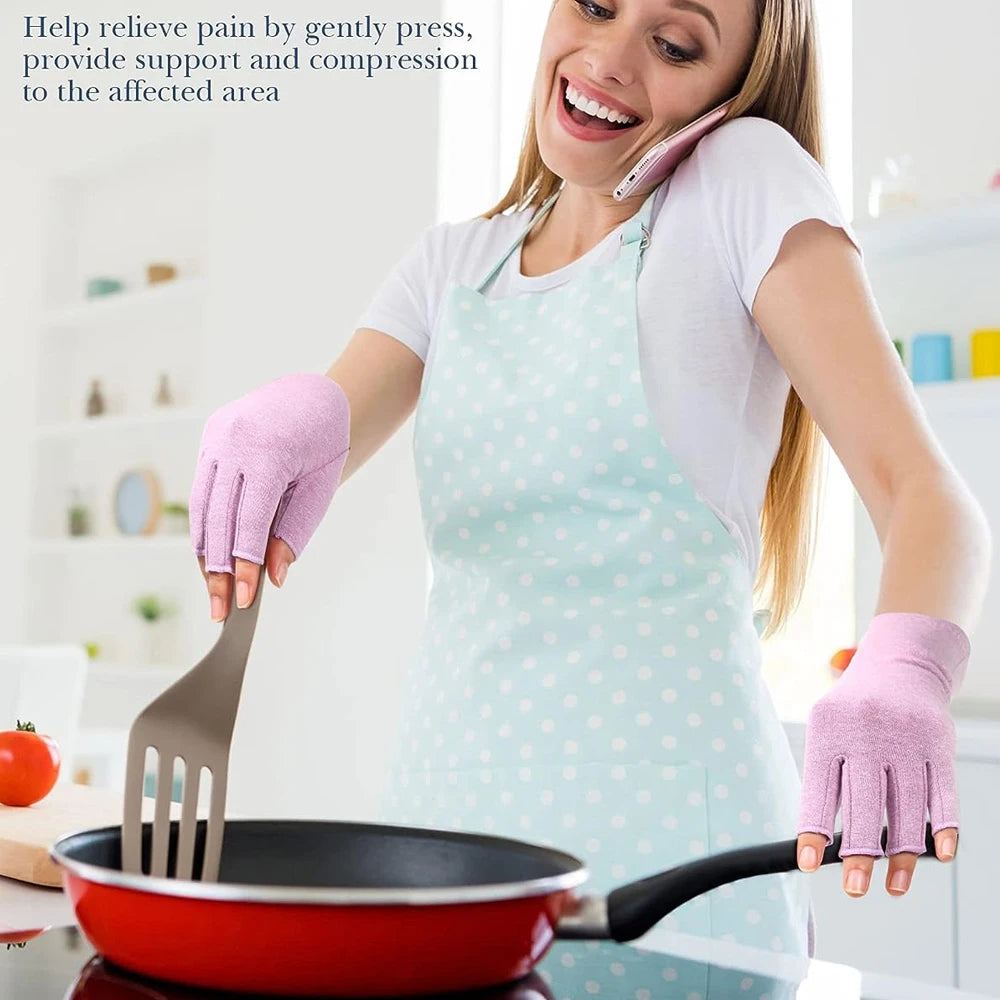 GOMOREON 1Pair Arthritis Gloves Women Men, Carpal Tunnel, Rheumatiod, Tendonitis, Fingerless Hand Thumb Compression Gloves