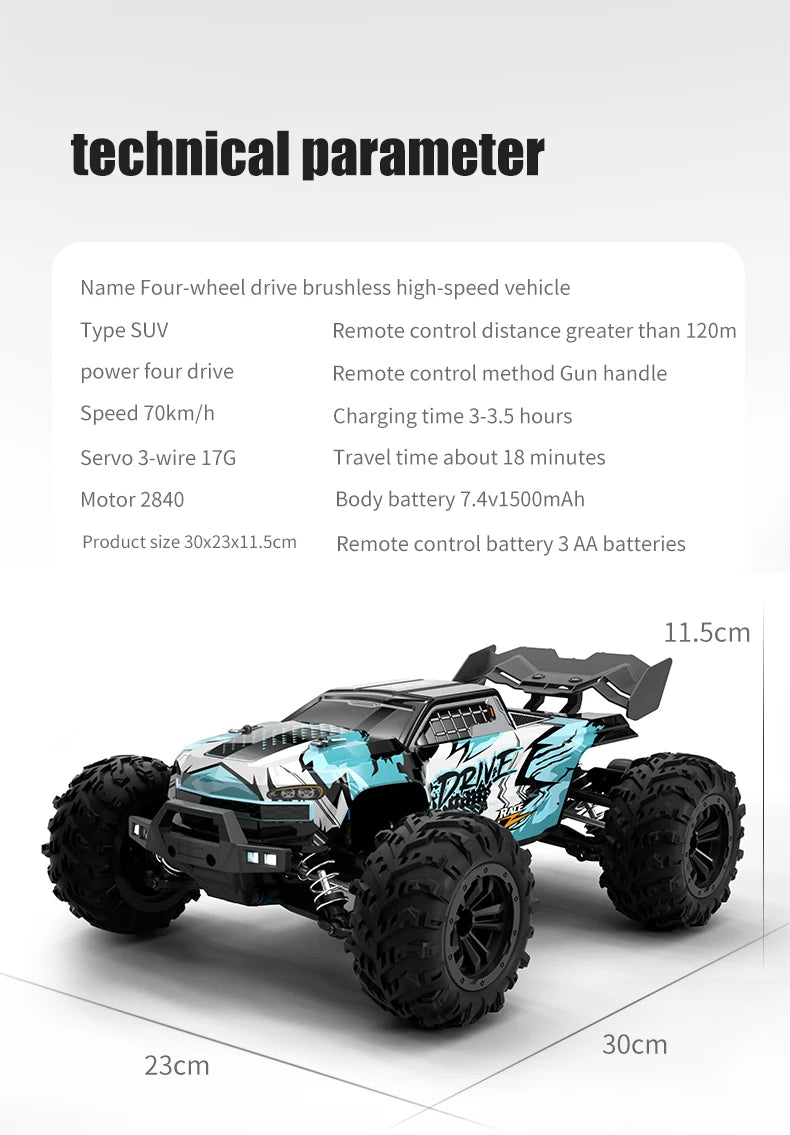 Teeggi 1:16 High-Speed RC Car - 70km/h 4WD Off-Road Drift Truck with LED Lights