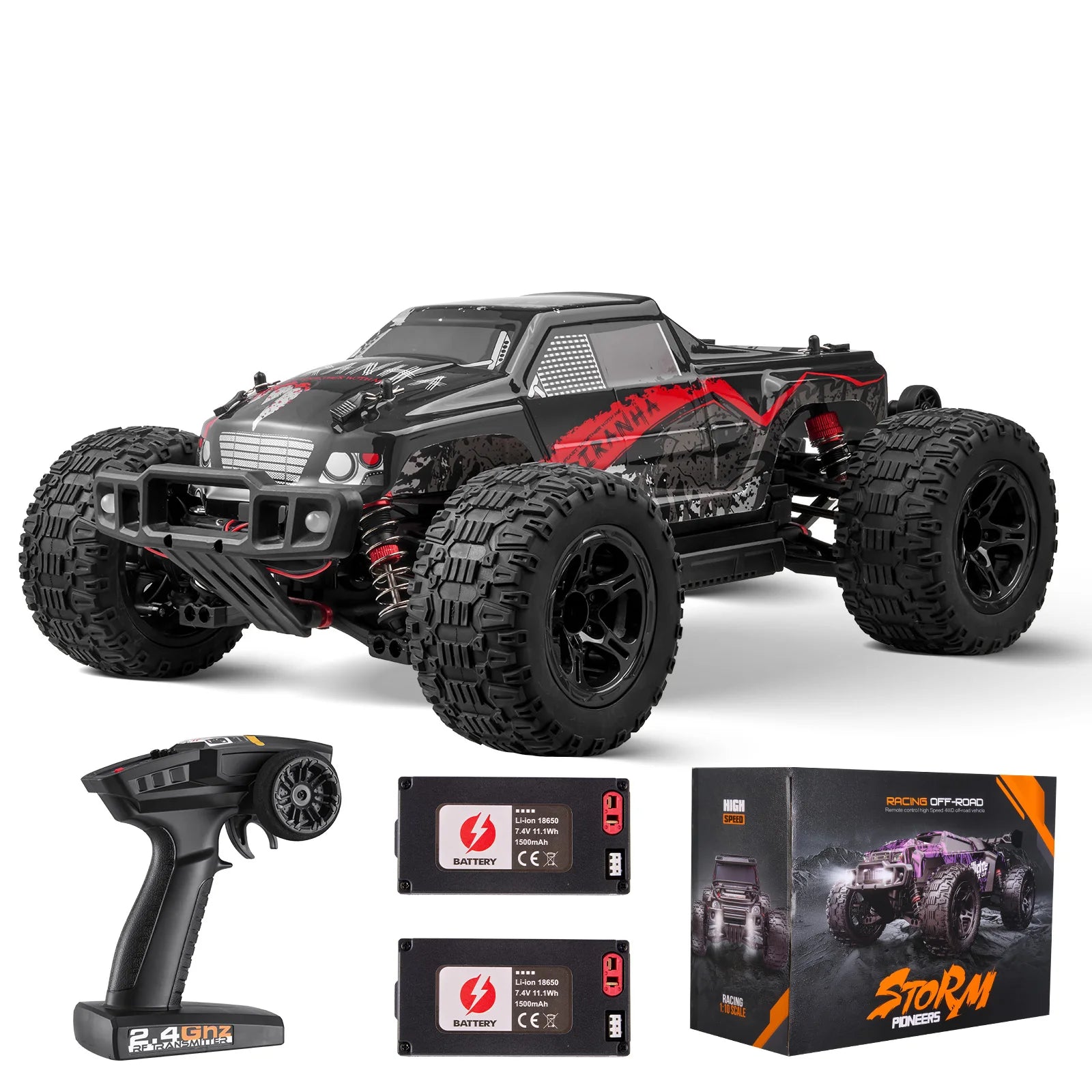 SucceBuy 1:10 Scale RC Car - 38km/h 4WD Off-Road Monster Truck with 2 Batteries