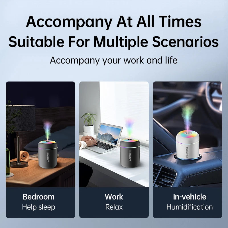 180ML Mini USB Humidifier - Portable Aromatherapy Diffuser with LED Lights for Car, Home & Office