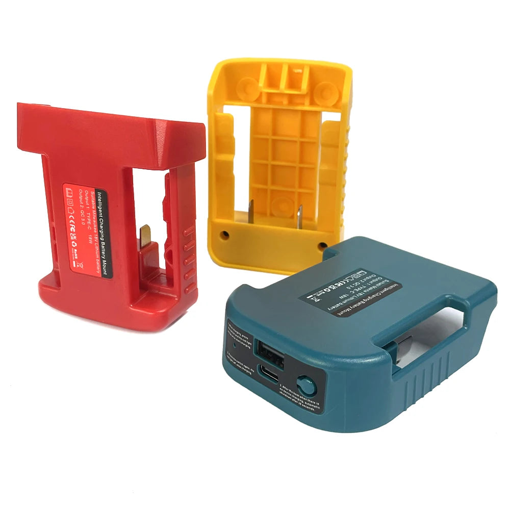 Portable Charger Adapter Compatible For Makita For Dewalt For Milwaukee 18V Li-ion with USB Type-C Battery Holder Fast Charging