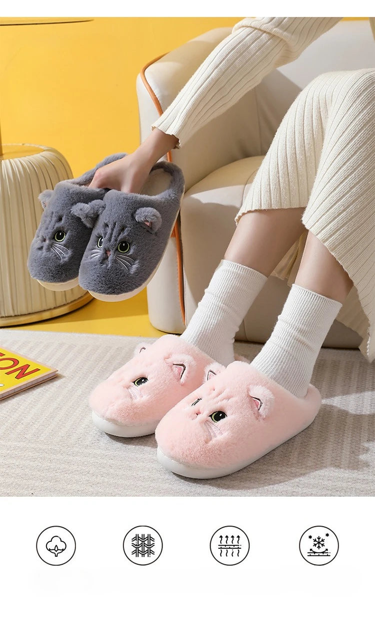 Fuzzy Cat Slippers - Warm Plush Indoor House Shoes
