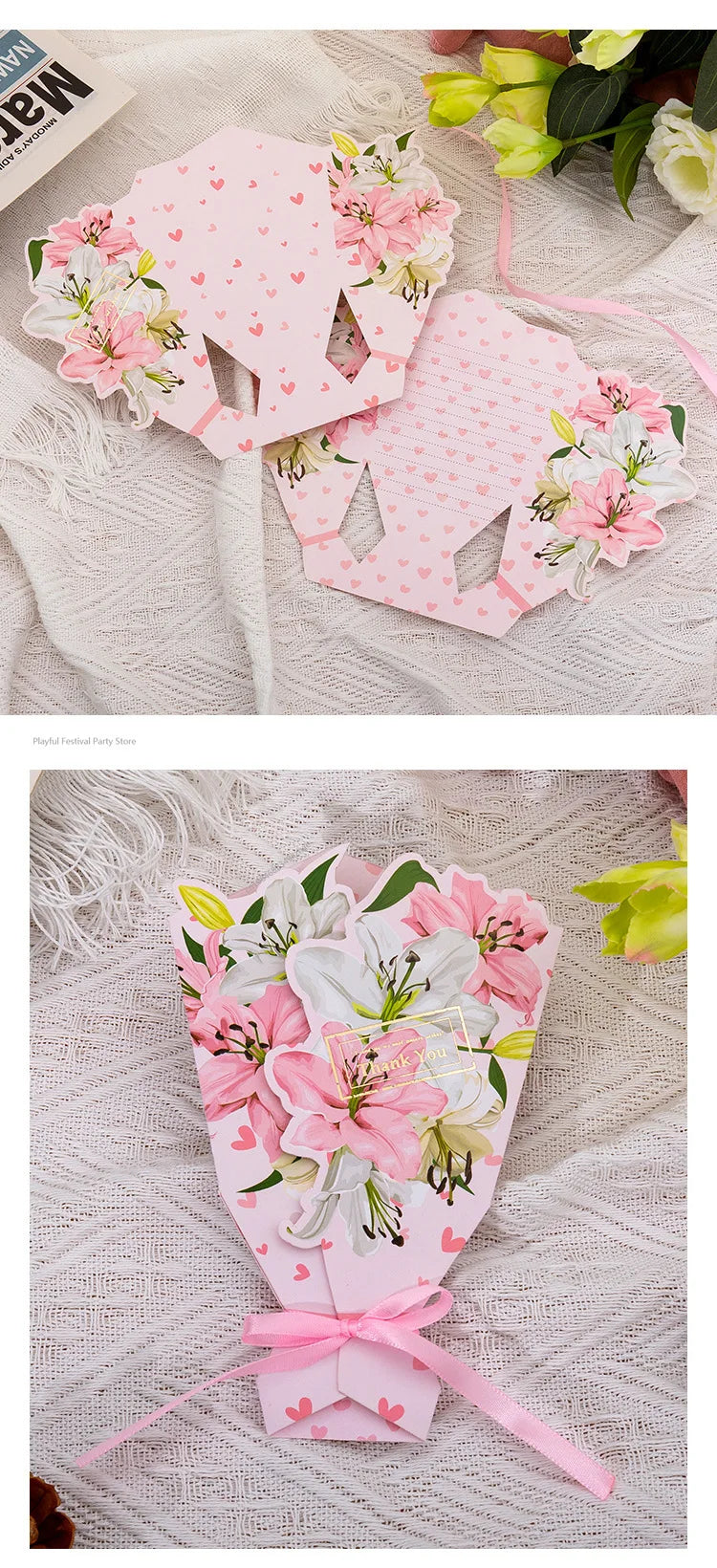 Floral Thank You Cards - Beautiful Carnation Greeting Cards Set (10 Pack)