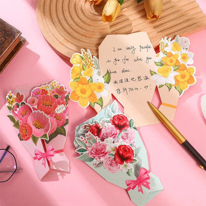 Floral Thank You Cards - Beautiful Carnation Greeting Cards Set (10 Pack)