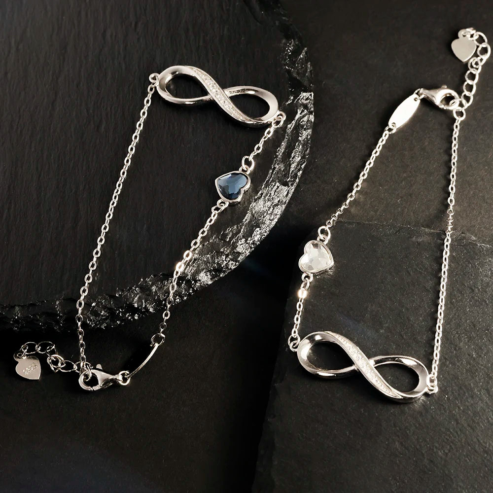 925 Sterling Silver Infinity Heart Bracelet - Adjustable Women's Jewelry Gift