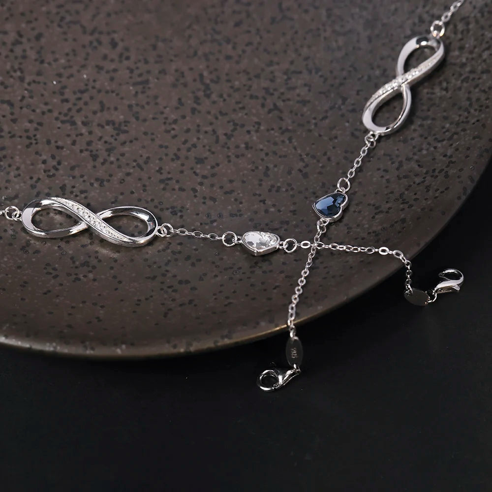 925 Sterling Silver Infinity Heart Bracelet - Adjustable Women's Jewelry Gift