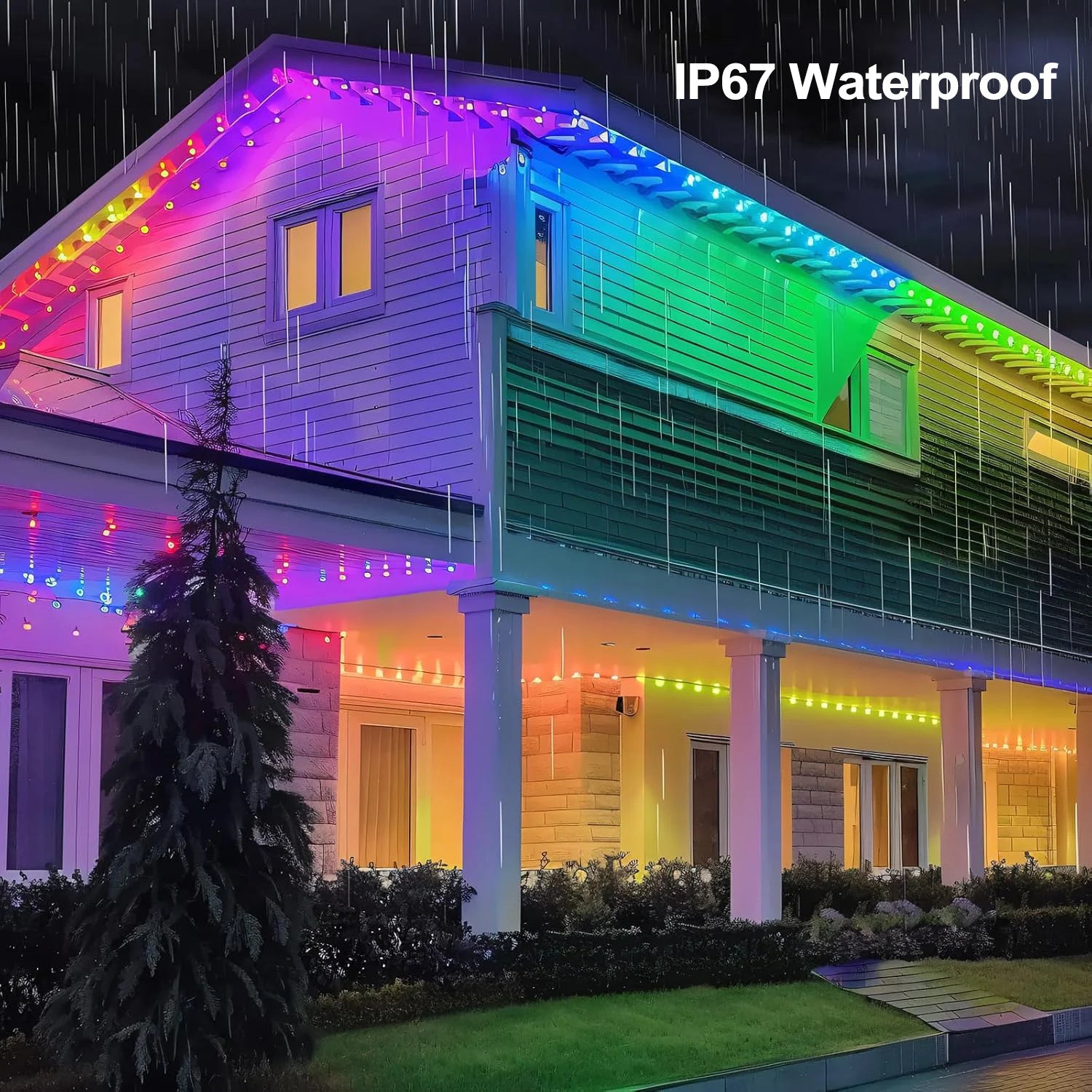 LED Permanent Outdoor Lights IP65 Waterproof RGBIC Eave Lights With Remote for Christmas New Year Roof DIY Holiday String Light