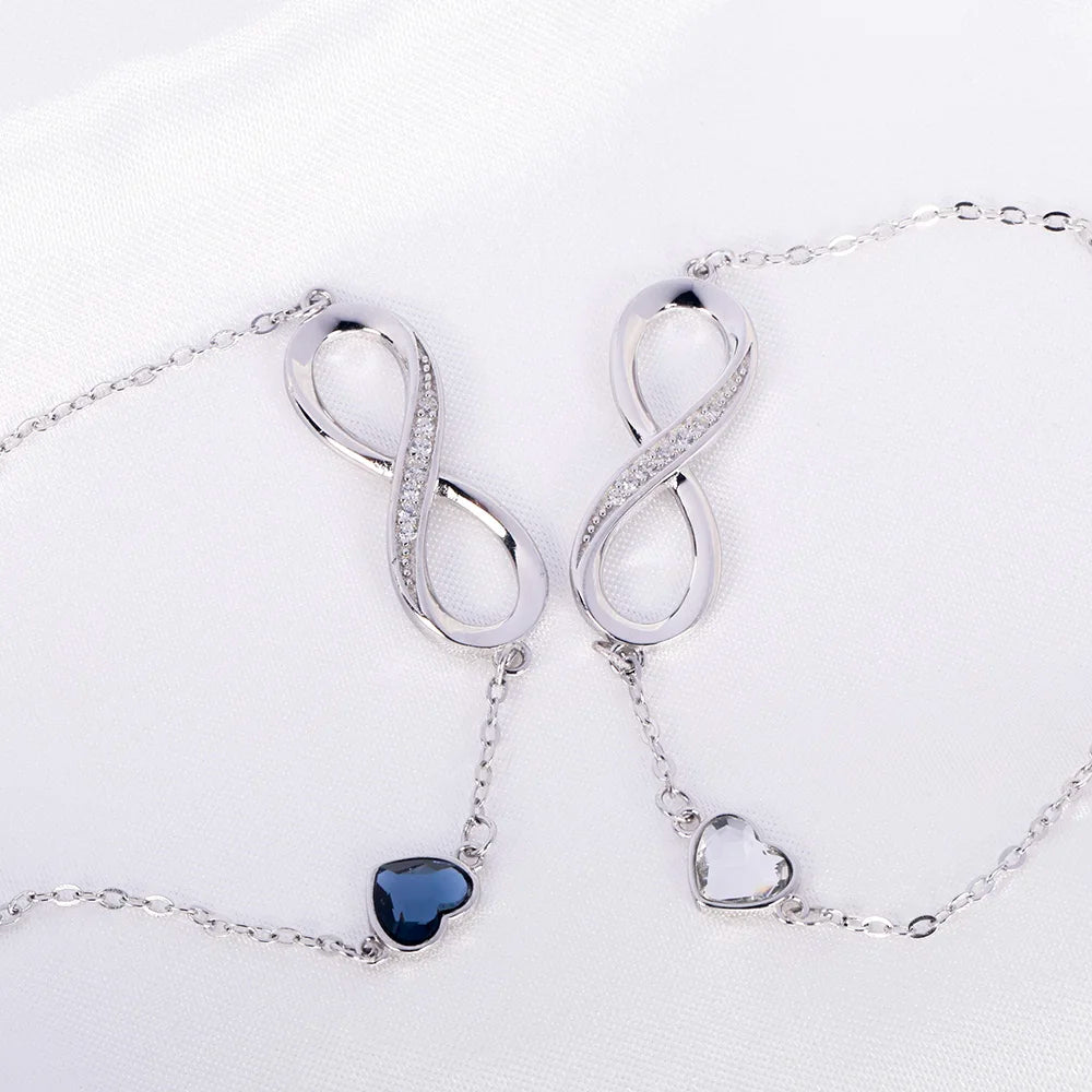 925 Sterling Silver Infinity Heart Bracelet - Adjustable Women's Jewelry Gift