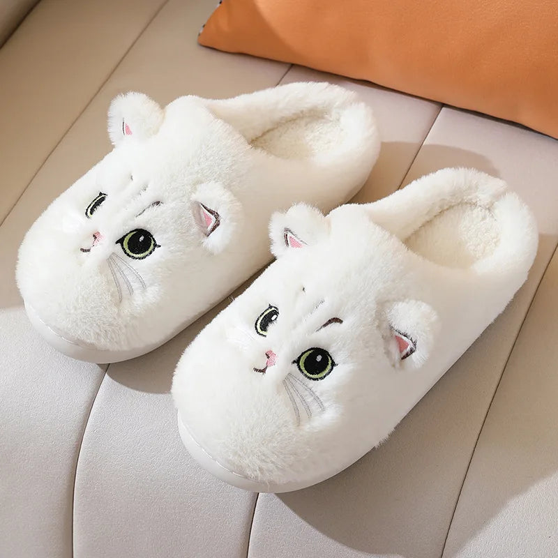 Fuzzy Cat Slippers - Warm Plush Indoor House Shoes