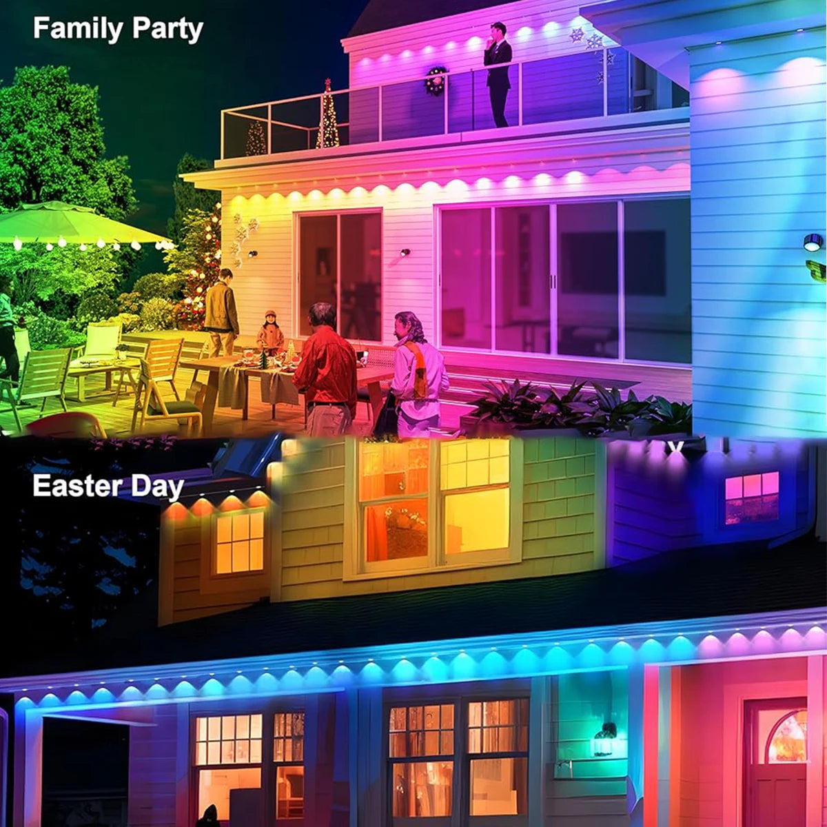 LED Permanent Outdoor Lights IP65 Waterproof RGBIC Eave Lights With Remote for Christmas New Year Roof DIY Holiday String Light