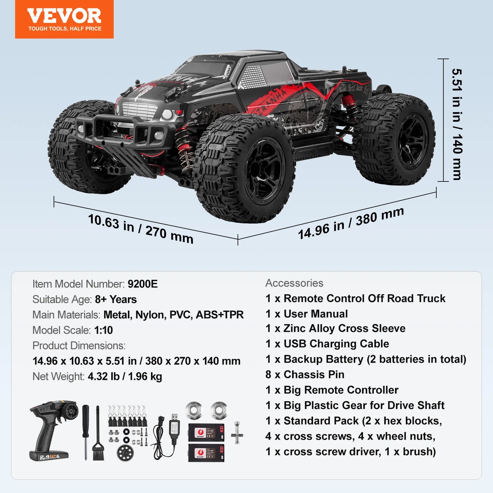SucceBuy 1:10 Scale RC Car - 38km/h 4WD Off-Road Monster Truck with 2 Batteries