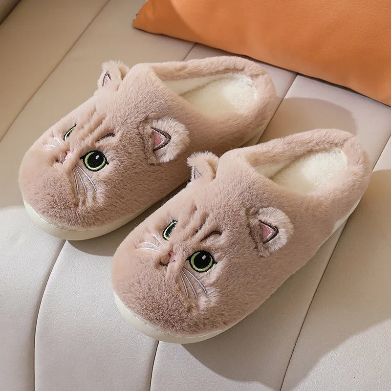 Fuzzy Cat Slippers - Warm Plush Indoor House Shoes