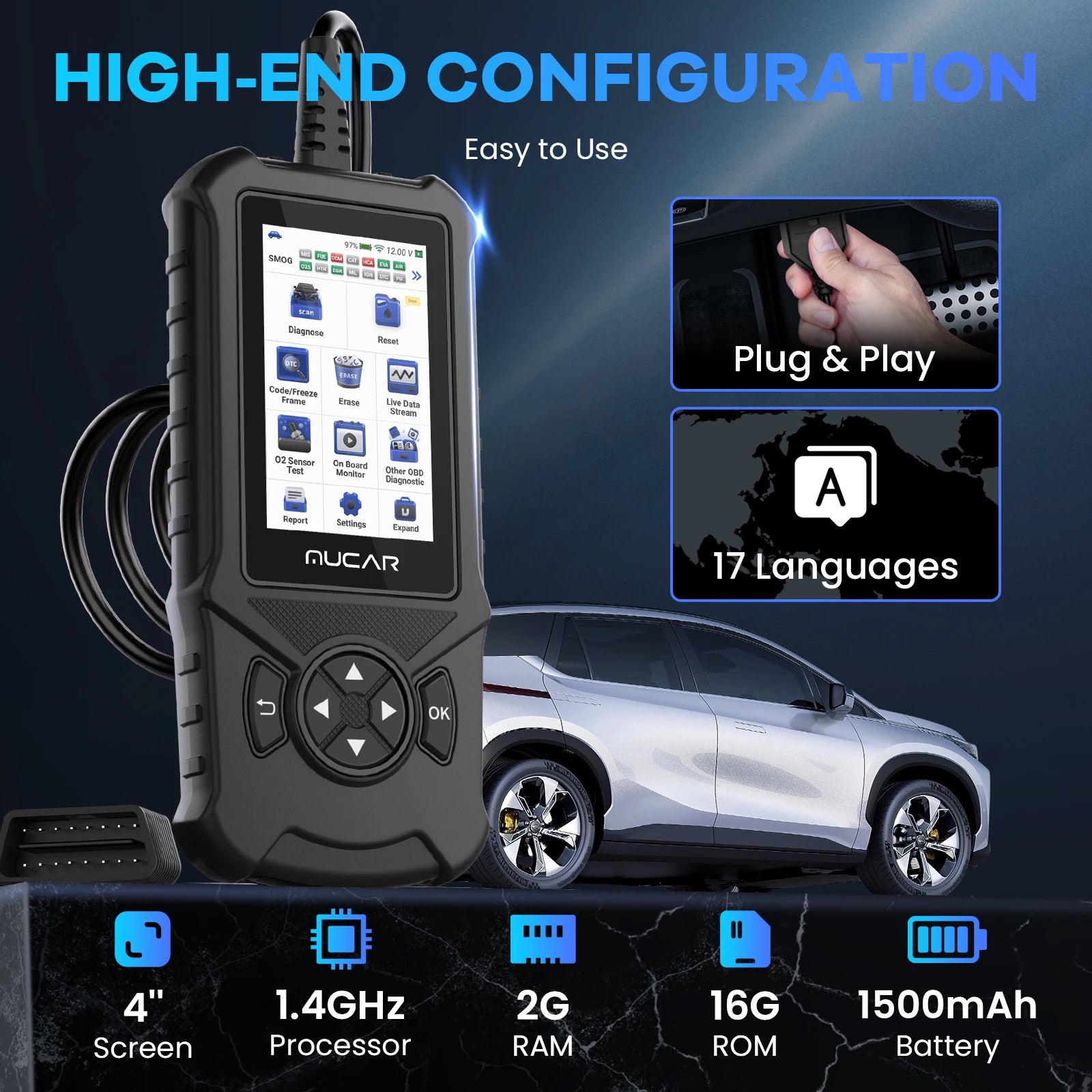 MUCAR CDE900 OBD2 Scanner - Professional Car Diagnostic Tool with Lifetime Updates
