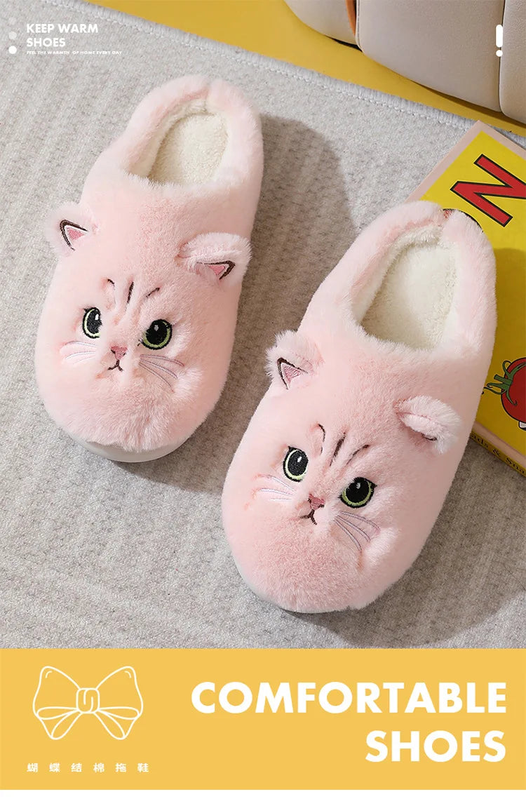 Fuzzy Cat Slippers - Warm Plush Indoor House Shoes
